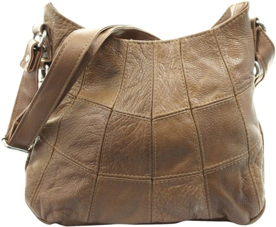 BNWT LADIES LORENZ COWHIDE REAL LEATHER SHOULDER HAND PLEATED PATCH BAG BROWN - Image 3