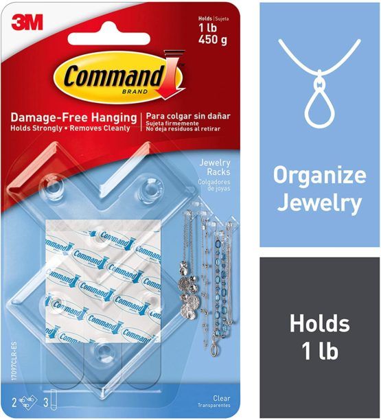3M 17097CLR-ES Command Jewellery Rack Clear (2 Hooks, 3 Strips/Pack)