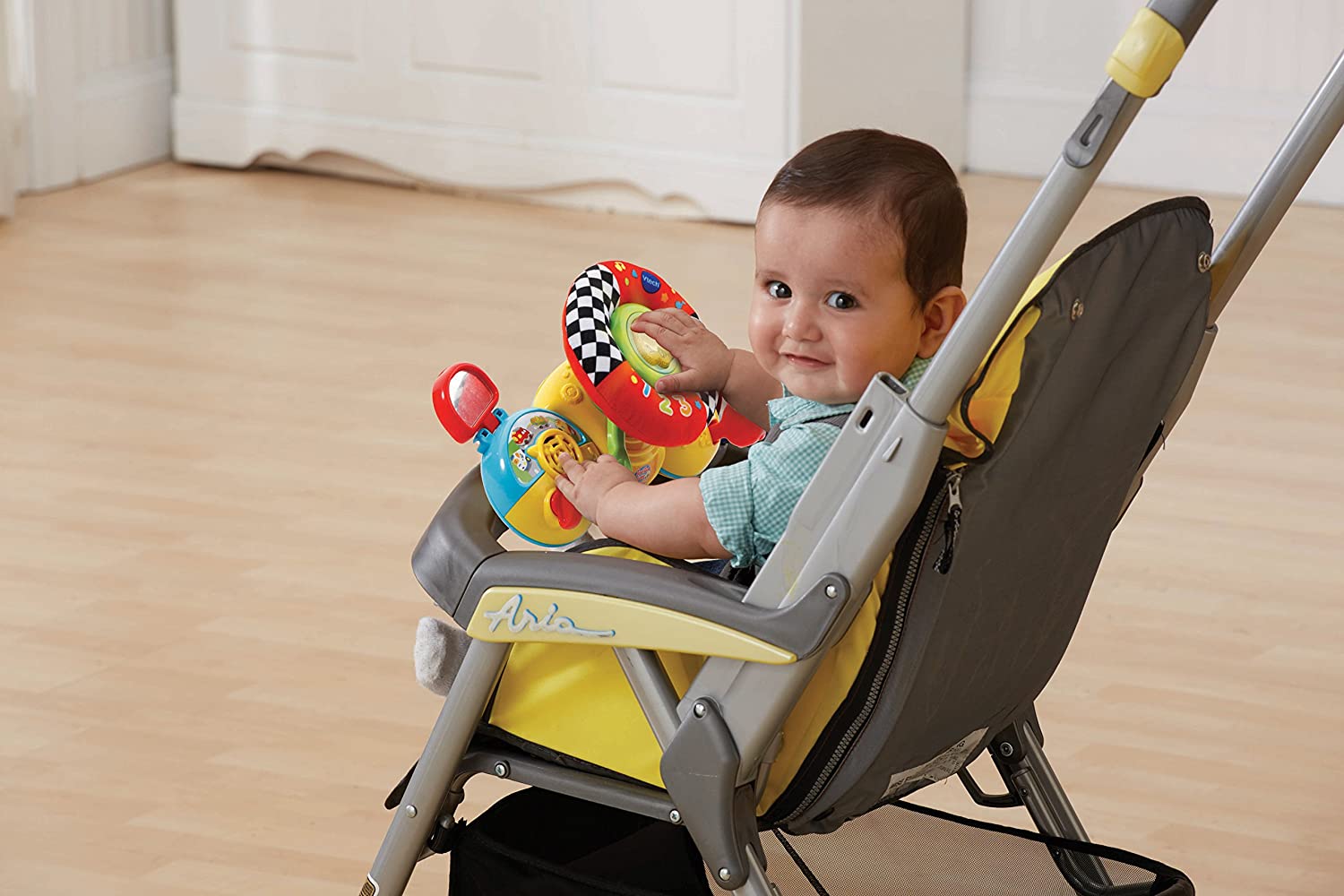 VTech 80-192522 TUT Buggy Steering Wheel Stroller Toy with Fastening Strips Driving Simulator Teaching New Words and Road Safety - Image 4