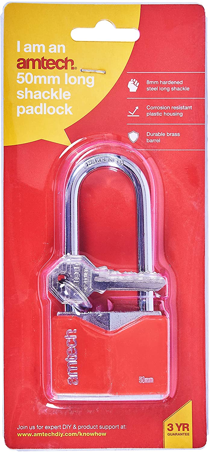 Amtech T0708 50mm Long Shackle Rhombic Chrome Plated Iron Padlock, Red - Image 3