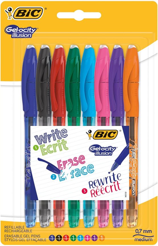 BIC Gel-ocity Illusion Erasable Pens Medium Tip (0.7 mm) Assorted Colours Metal Gift Box of 8