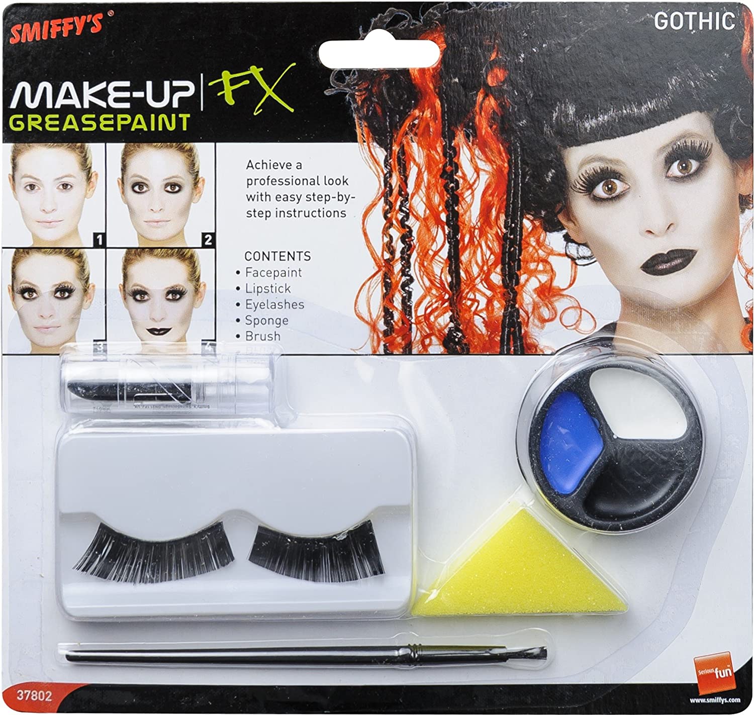 Smiffys Make-Up FX, Gothic Glamour Kit, White Grease, with Face Paint, Lipstick & Eyelashes