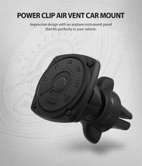 Ringke Power Clip Air Vent Magnetic Car Phone Holder Mount - Double Knob Technology 360 Rotation Air Vent and Dashboard Stand [2 in 1] Compatible with iPhone, Android, Galaxy, LG, Tablets - Image 2