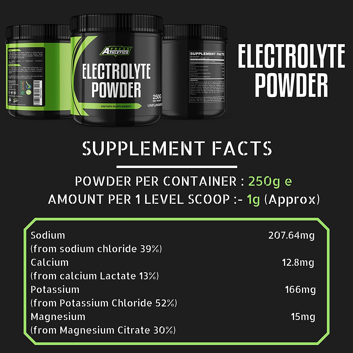 Freak Athletics Electrolytes Powder 250g, Unflavoured, Zero Sugar Hydration Electrolyte Powder - Image 3