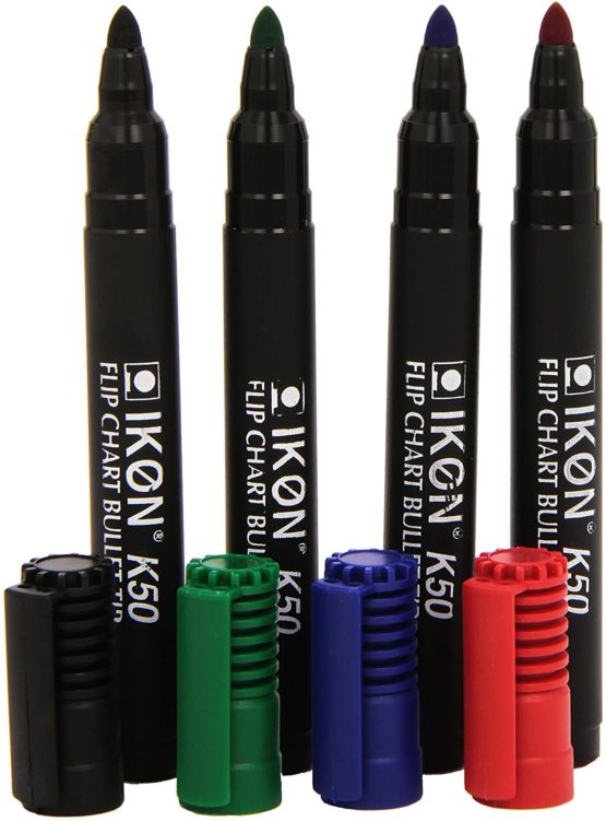 Hainenko K50-WLT4 Value Bullet Tip Flipchart Marker - Assorted Colour (Pack of 4) - Image 2