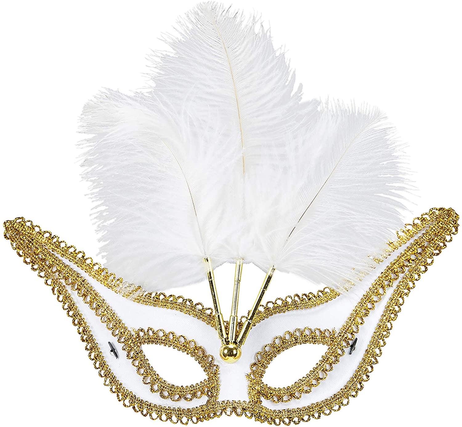 WIDMANN 03656 - Mask with Feathers for Adults Women Venetian Carnival, Party, Theme Parties, White-Gold Color
