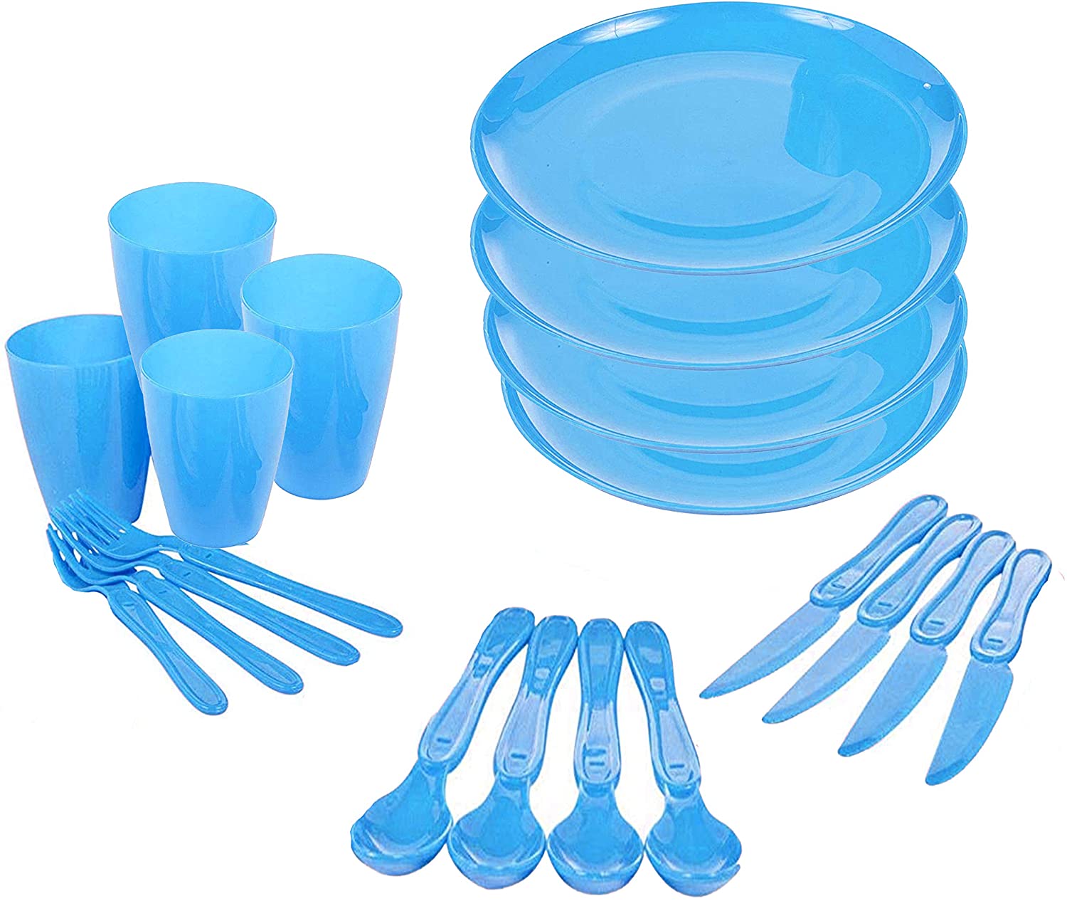 GEEZY 21 Piece Plastic Picnic Set, Reusable Camping Dinner Set for 4 with Plates, Cups, Cutlery & Storage Box - Image 2