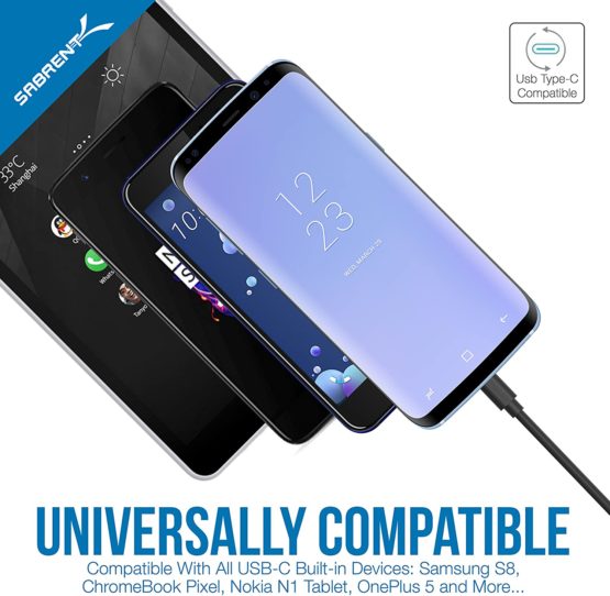 Sabrent [6-Pack] 22AWG Premium 3ft USB-C to USB A 2.0 Sync and Charge Cables [Black] (CB-C6X3) - Image 3