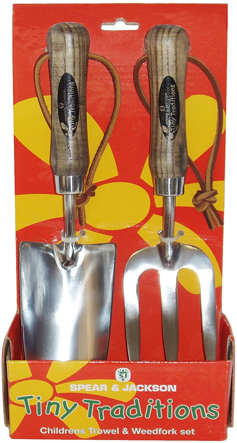 Spear & Jackson 4035SET Traditional Stainless Steel Children's Trowel and Weed Fork Set, Blue, 25 x 8.5 x 5.5 cm