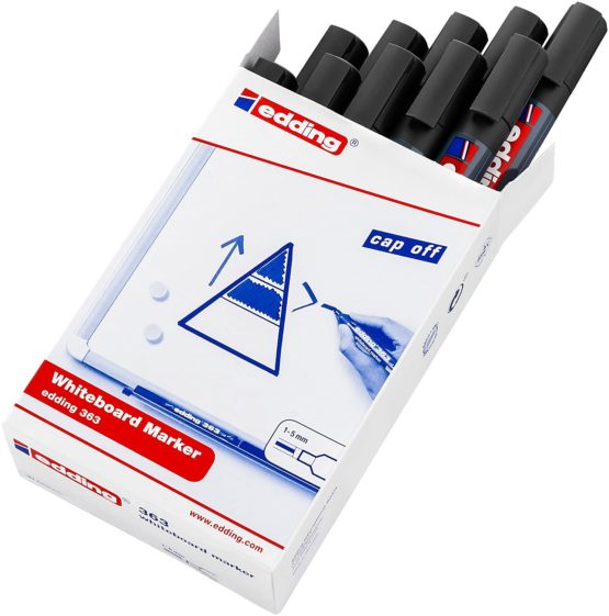 edding 363 Whiteboard Marker - Black - 10 Whiteboard Pens - Chisel Tip 1-5 mm - Whiteboard Pen Dry Wipe - for Whiteboards, Flipcharts, Pinboards, Magnetic and Memo Boards - Sketchnotes - Refillable - Image 2