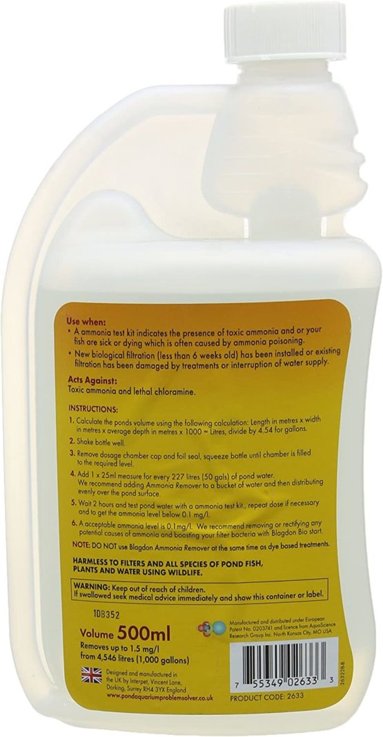 Blagdon 2633 Pond Water Ammonia & Chloramine Remover, Safe for Fish, Wildlife & Pets, 500ml, Treats 4,546 L of pond water - Image 2