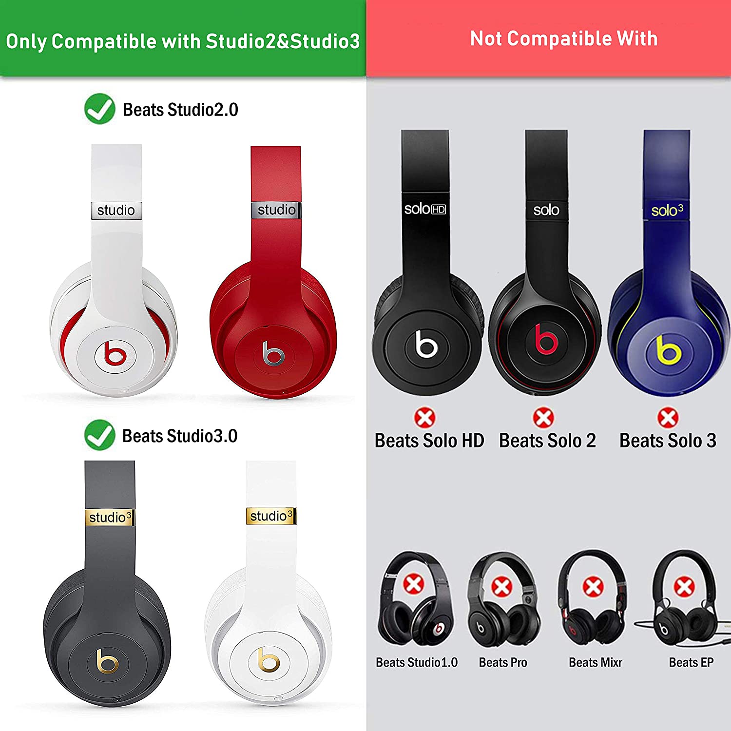 SoloWIT Replacement Ear Pads Cushions for Beats Studio 2.0 & 3 Wired/Wireless OVER-EAR Headphones - Image 2