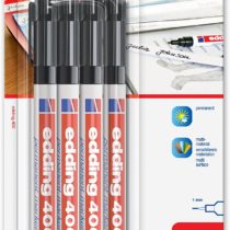 edding 400 Permanent Marker - Black - 4 Pens - Fine Round Tip 1 mm - Waterproof, Quick-Drying, Smear-Proof Pens - For Cardboard, Plastic, Wood, Metal, Glass And Fabric