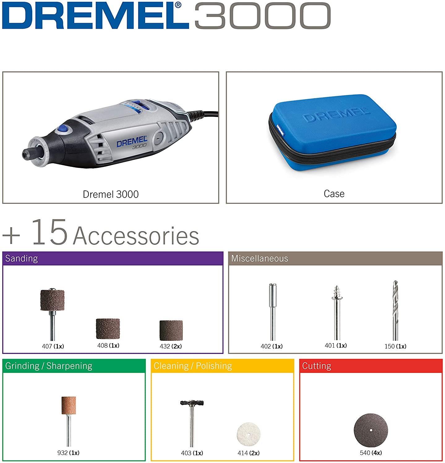 Speed Kit with 15 Accessories Dremel F0133000JB 3000 Rotary Multi Tool 130 W 