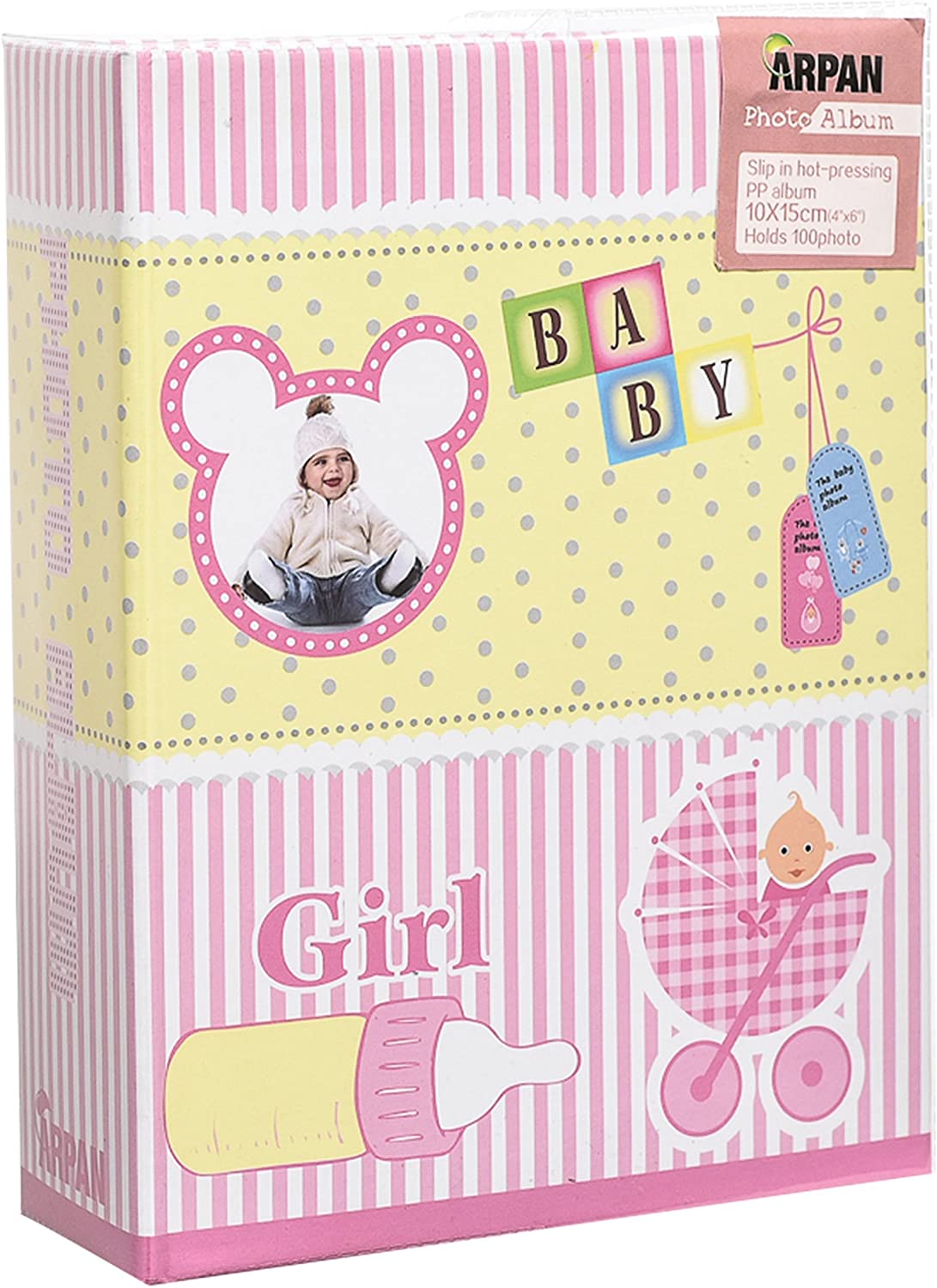 ARPAN Small Baby Photo Album 6x4 100 Photos, Slip In Photo Album with PVC Dust Jacket (Pink), 17cm x 3cm x 13cm Approx - Image 3