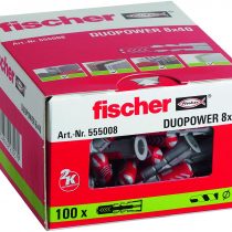Fischer 555008 DUOPOWER Wall Plug, Red/Grey, 8 x 40 mm, Set of 100 Pieces