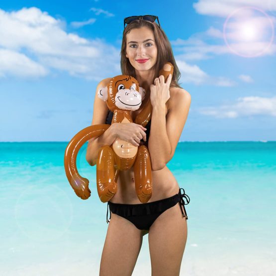 Relaxdays Inflatable Monkey, Swimming Ape, Jungle Party Decoration, Safari, Carnival, Water Toy for Children, Brown - Image 3