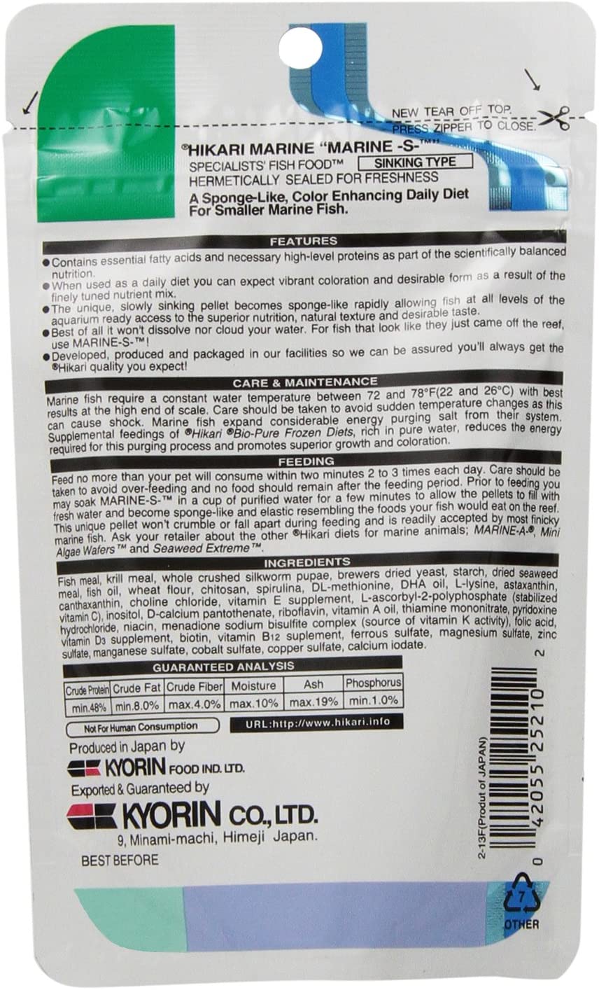 Hikari Marine-S Pellets Fish Food for Smaller Marine Fish, Black, 49.9 g (Pack of 1) - Image 2