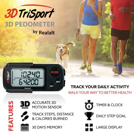 Realalt 3DTriSport 3D Pedometer, Accurate Step Counter with Clip and Strap - Image 2