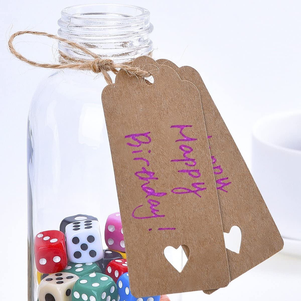 jijAcraft Kraft Paper Heart Gift Tags, 100 PCS Brown, 9.5cm x 4.5cm - Image 4