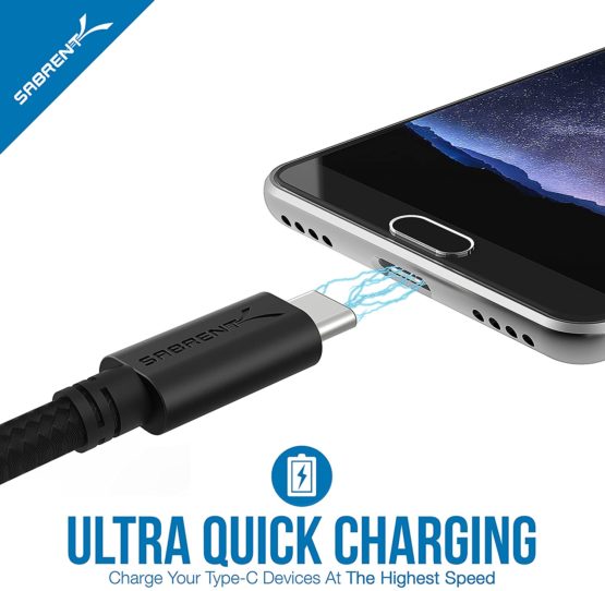 Sabrent [6-Pack] 22AWG Premium 3ft USB-C to USB A 2.0 Sync and Charge Cables [Black] (CB-C6X3) - Image 4