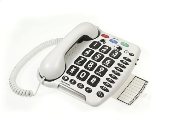 Geemarc AMPLIPOWER 40 - Amplified Extra Loud 40 dB Big Button Corded Telephone with Memory Buttons- Hearing Aid Compatible - White Colour- UK Version