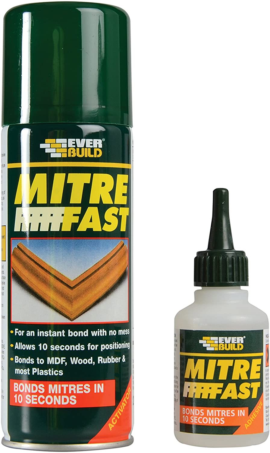 Everbuild Mitre Fast Two Part Bonding Kit - Suitable for Mitre Joints - Industrial Grade - Clear - 100g Adhesive/400ml Activator