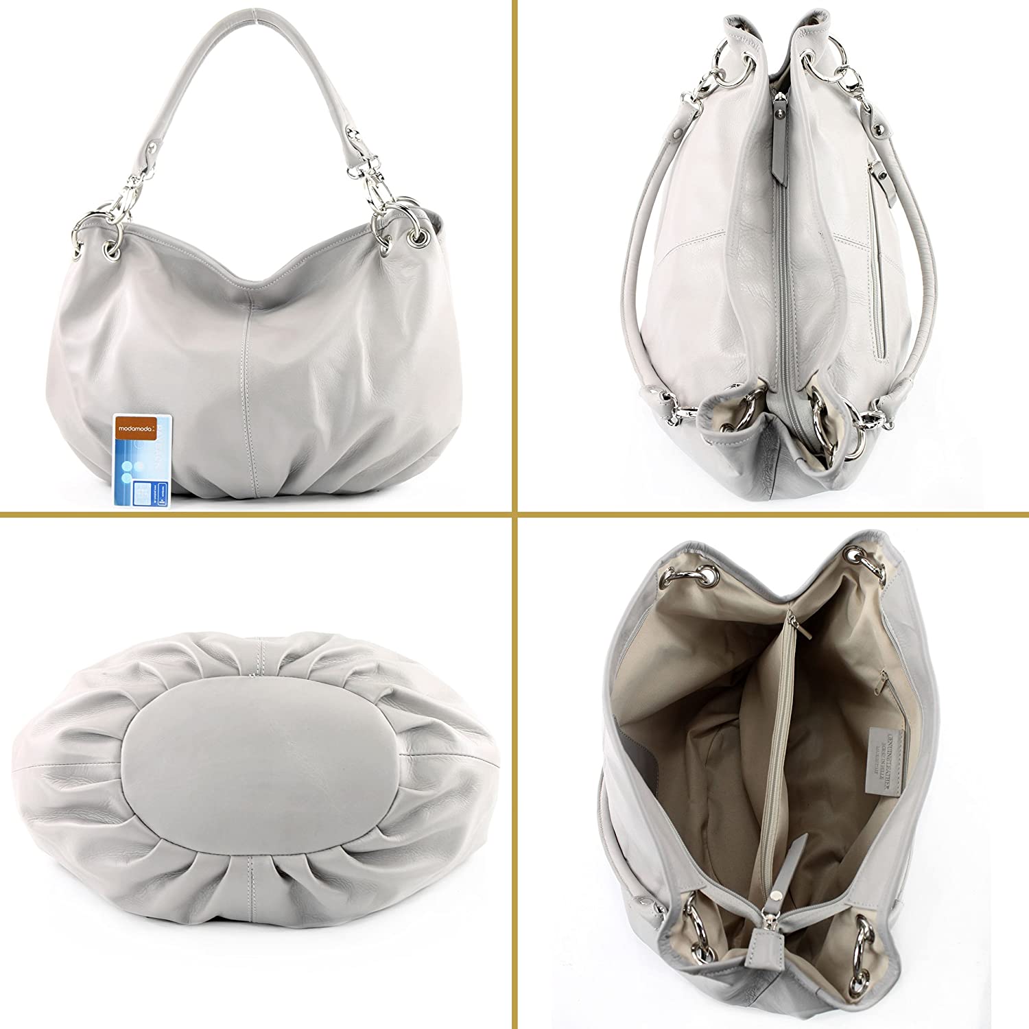 Italian handbag women's bag shoulder bag leather bag nappa leather IT40, Colour:White leather - Image 4