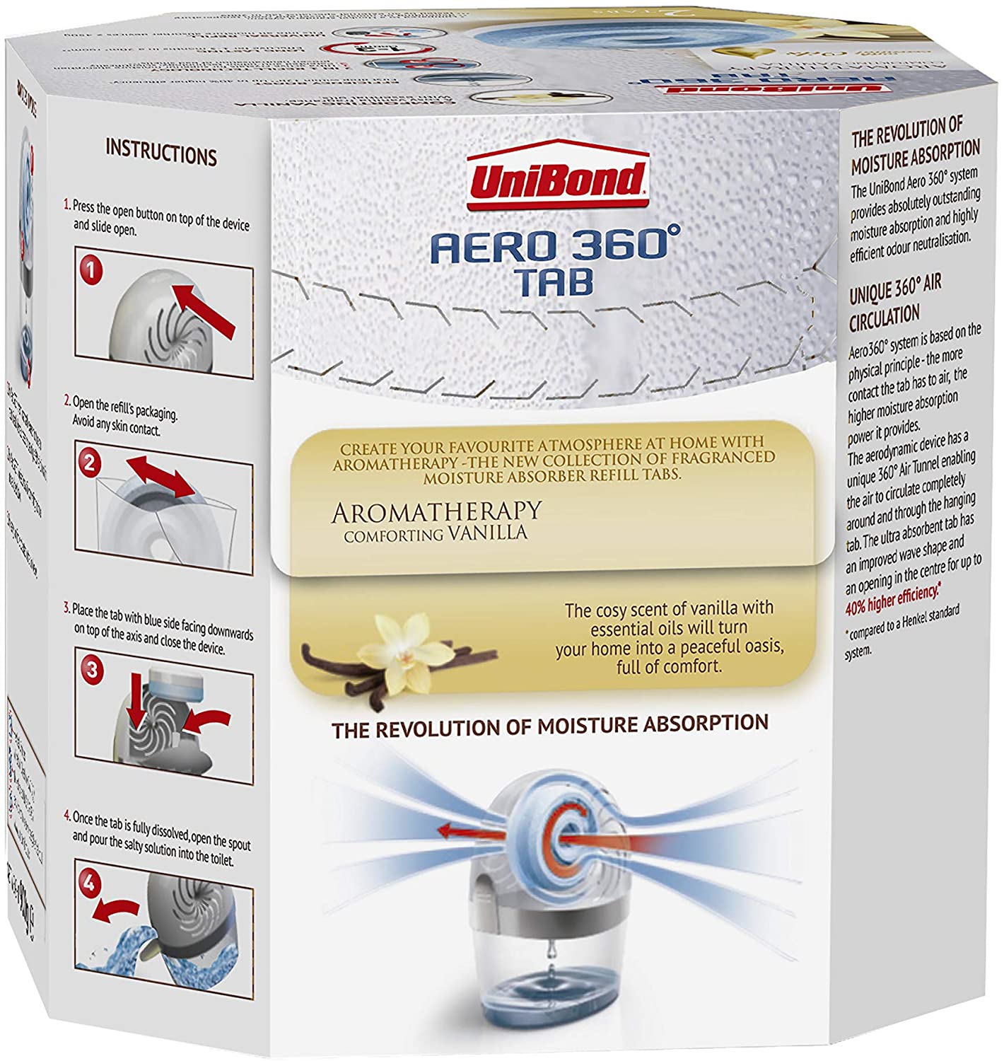 UniBond AERO 360° Moisture Absorber Vanilla Refill Tab, Aromatherapy, Ultra-Absorbent and Odour-Neutralising - Image 2