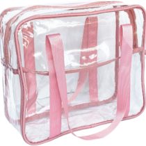 FIYUK Clear Tote Bag Transparent Cosmetic Makeup Toiletry Bag Lightweight Waterproof Organizer Large Storage (Pink)