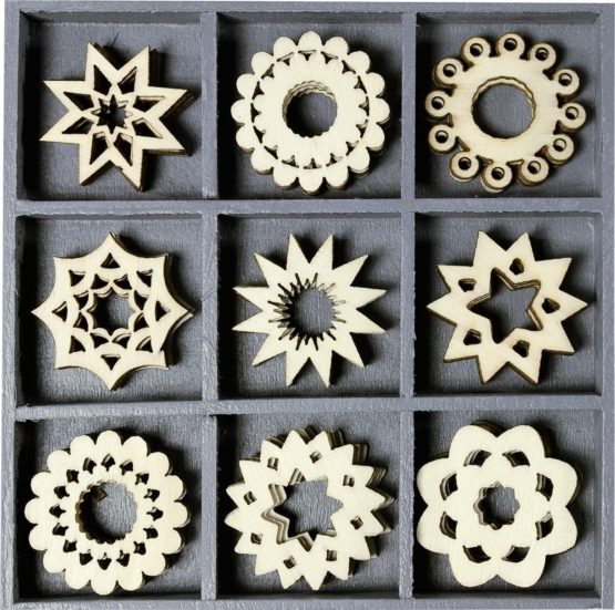 cArt-Us 10.5 x 10.5 cm Wooden Box Containing 45 Round Embellishments