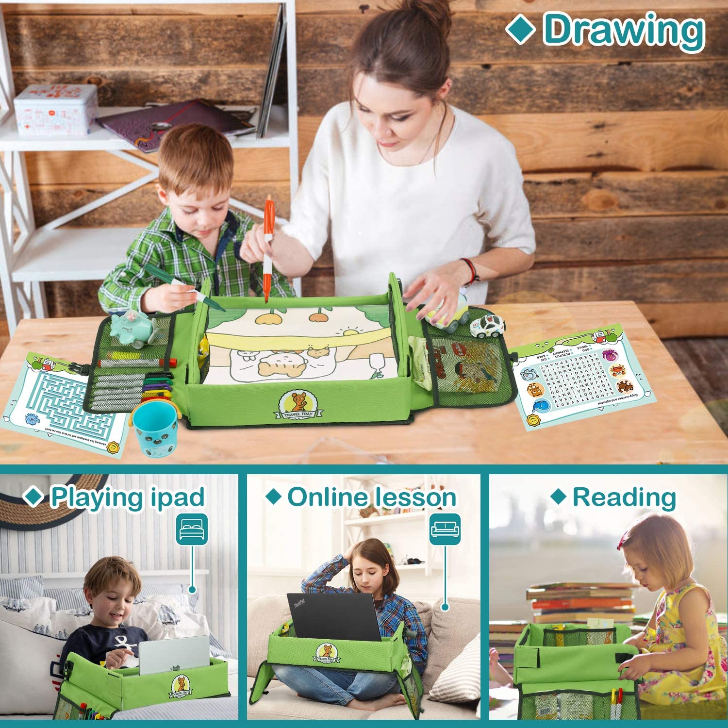 lenbest Kids Travel Tray, Travel Tray for Kids in Car, Car Seat Tray for Kids Travel - Image 2