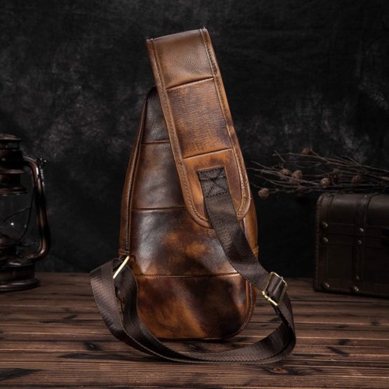 Le'aokuu Men Genuine Leather Chest Bag Fashion Casual Travel Hiking Crossbody Sling Bag Rig One Shoulder Strap Bag Backpack 8015 - Image 4