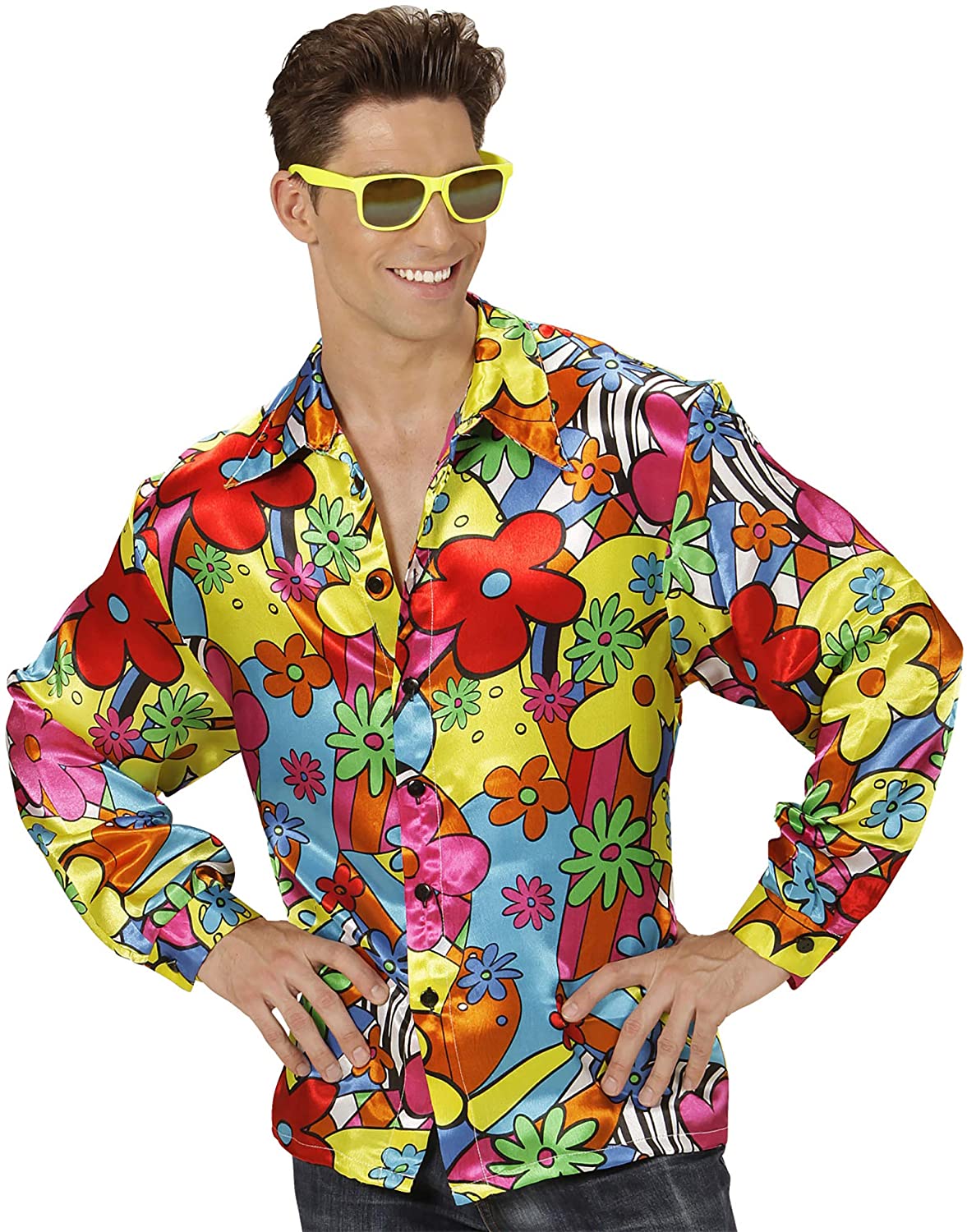 Flower Power Shirt Costume Medium for 60s 70s Hippy Fancy Dress, Multicoloured - Image 3