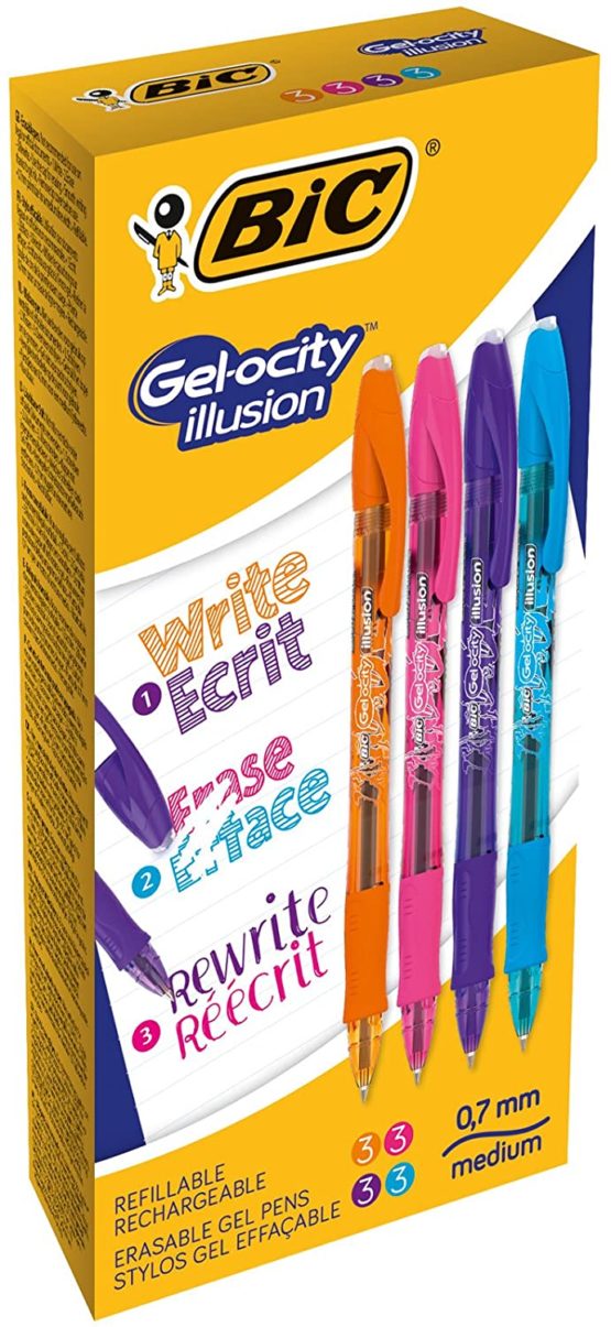 BIC 944073 0.7 mm Medium Point Gelocity Illusion Erasable Gel Pens