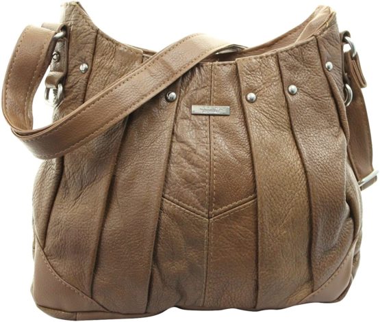 BNWT LADIES LORENZ COWHIDE REAL LEATHER SHOULDER HAND PLEATED PATCH BAG BROWN - Image 2