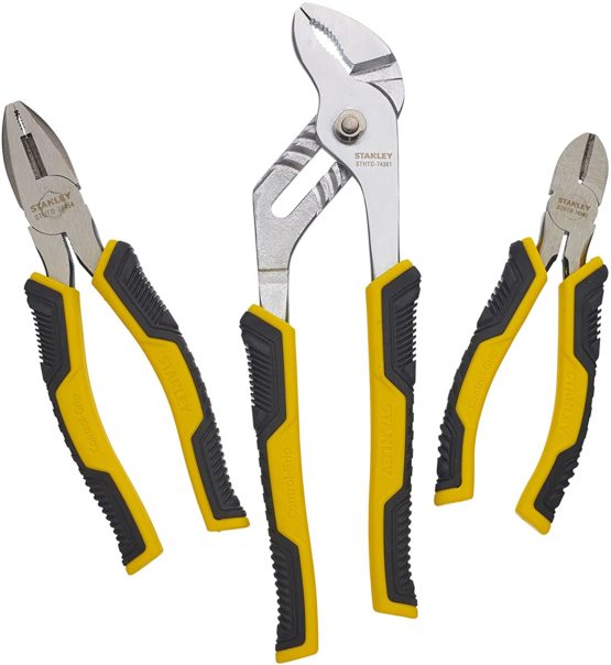 STANLEY 3 Piece Control Grip Plier Set, Groove Joint/Combination/Diagonal - Image 2