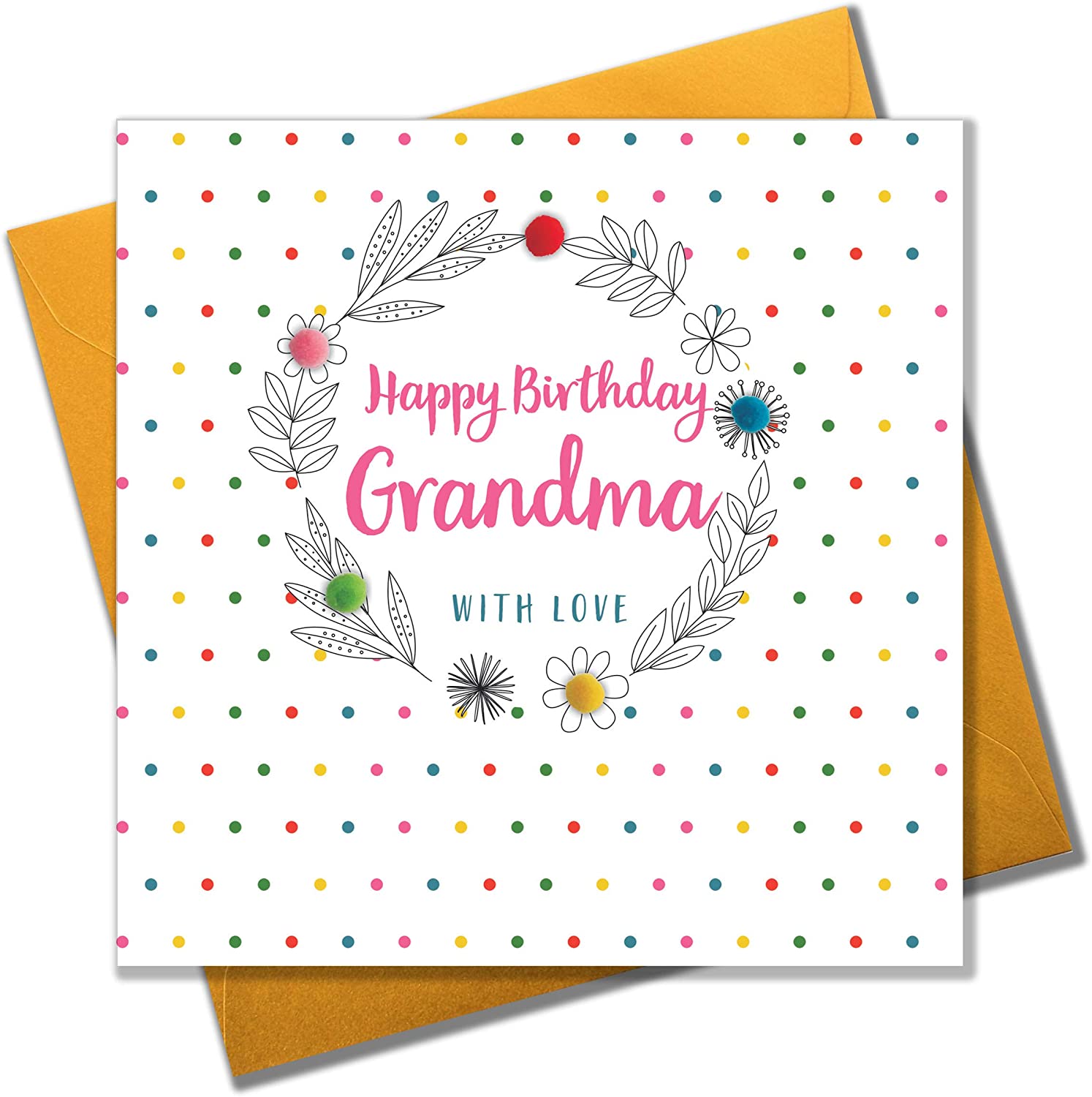 Claire Giles Greeting Cards, Happy Birthday Grandma Card, Dots and flowers design Grandmother Birthday Card