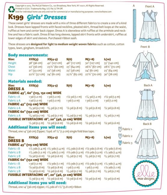 Kwik Sew Patterns K0199OSZ,Girls Dresses and Sash,Sizes XXS(3)-XS(4-5)-S(6)-M(7-8)-L(10), One Envelope - Image 2