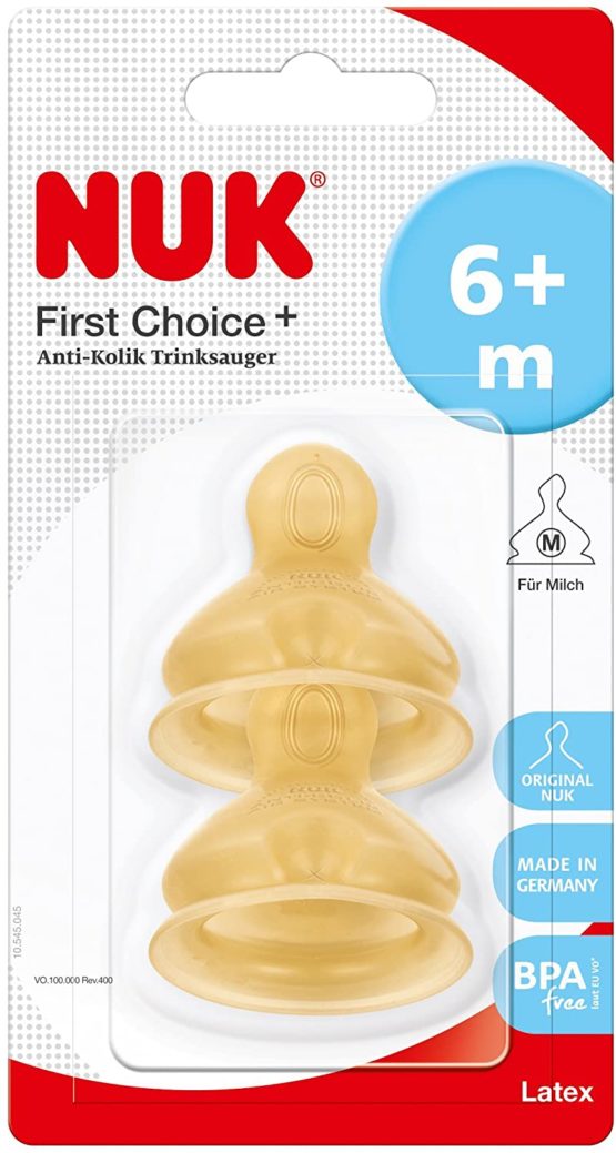 NUK First Choice Latex Teat, for a Natural Feeling When Drinking, Orthodontic Shape, Size 6 (0-6 Months) Pack of 2 - Image 2