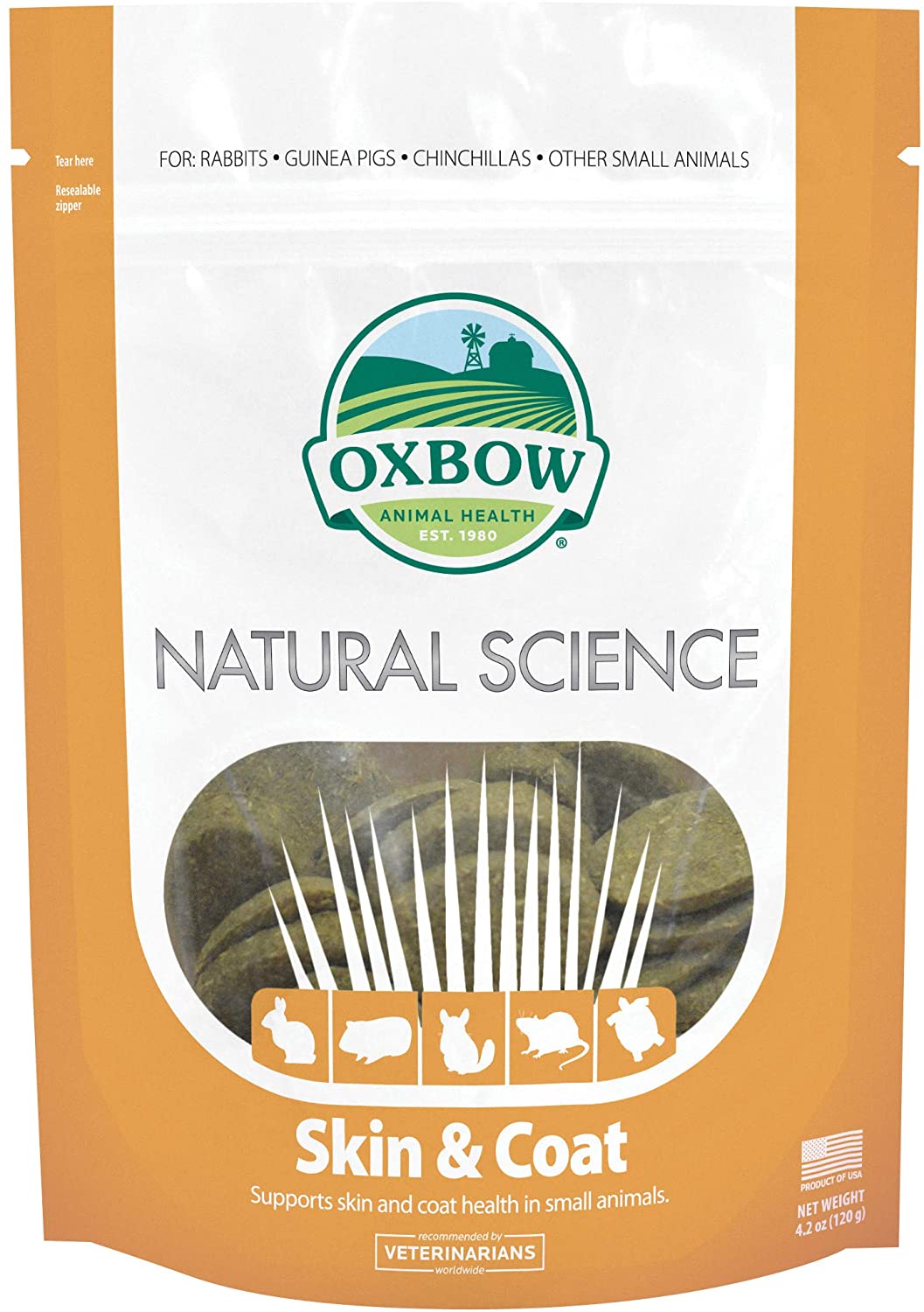 Oxbow Natural Science Skin & Coat Supplement - High Fiber, Palm Oil, Omega 3 and 6 Fatty Acids for Small Animals 4.2 oz