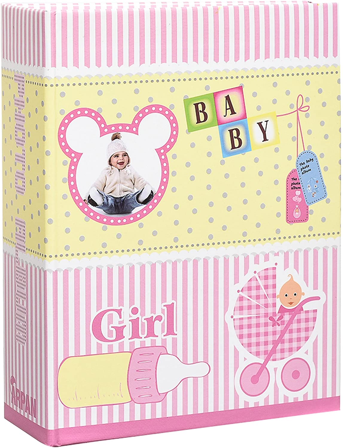ARPAN Small Baby Photo Album 6x4 100 Photos, Slip In Photo Album with PVC Dust Jacket (Pink), 17cm x 3cm x 13cm Approx