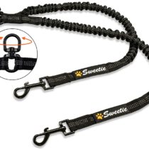 Sweetie Dog Lead Splitter – Dual Shock Absorbing Bungee Double Leash Coupler - Perfect Leads for Walking 2 Small to Medium Dogs on One Lead - No Tangle 360° Swivel Clip - Reflective Stitching