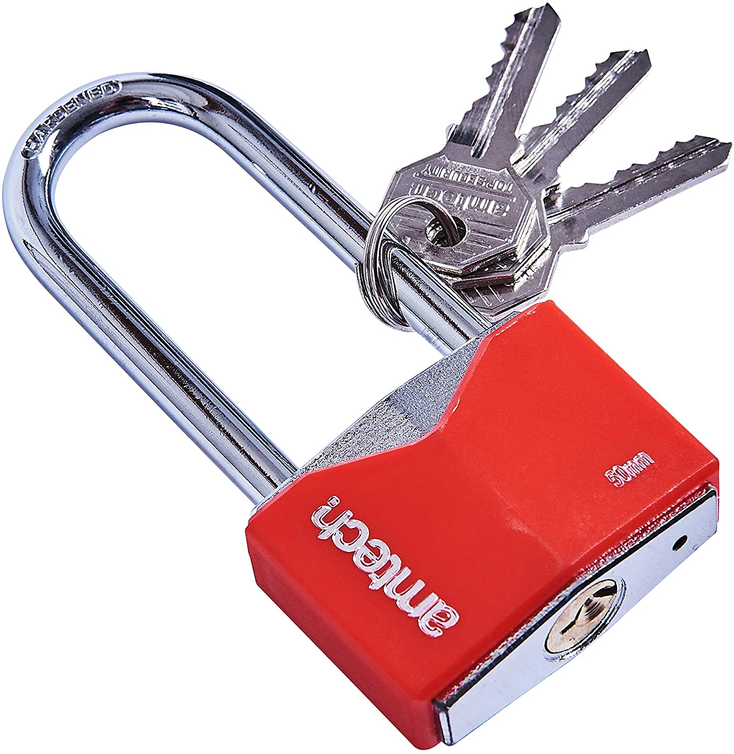 Amtech T0708 50mm Long Shackle Rhombic Chrome Plated Iron Padlock, Red - Image 2