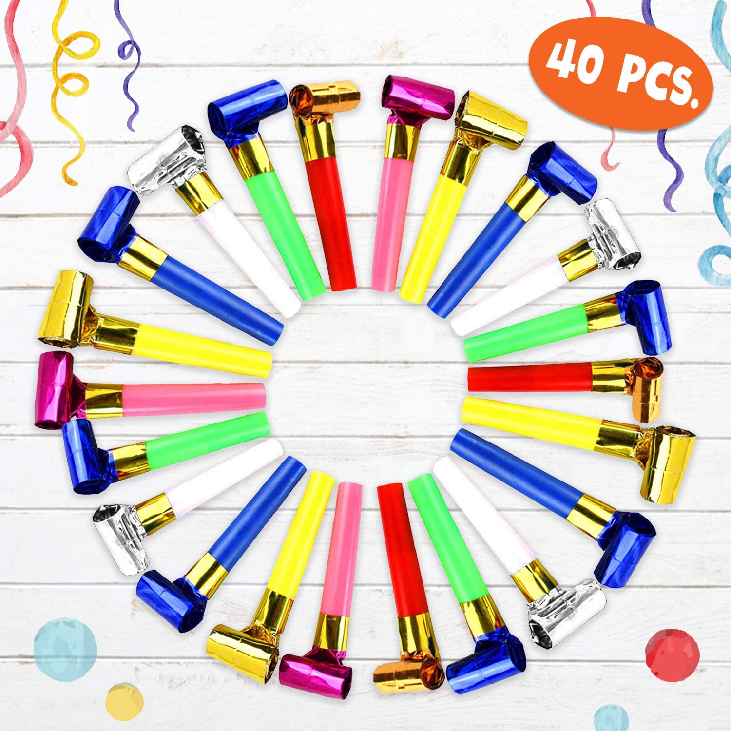 SOL 40pk Party Blowers for Party Bags Fillers for Kids Assorted Colours Party Blowers