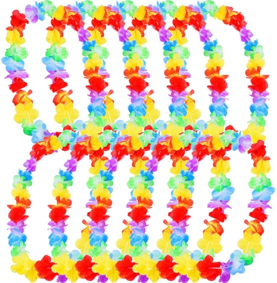 eBoot 10 Pieces Hawaiian Ruffled Flower Lei Luau Floral Leis for Dress, Party Necklace and Beach (Multicolor A)