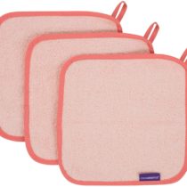 ClevaMama Baby and Newborn Wash Cloth in Set (3pack), Ultra-Soft and Absorbent Bamboo and Cotton Made - Coral, 25x25 cm