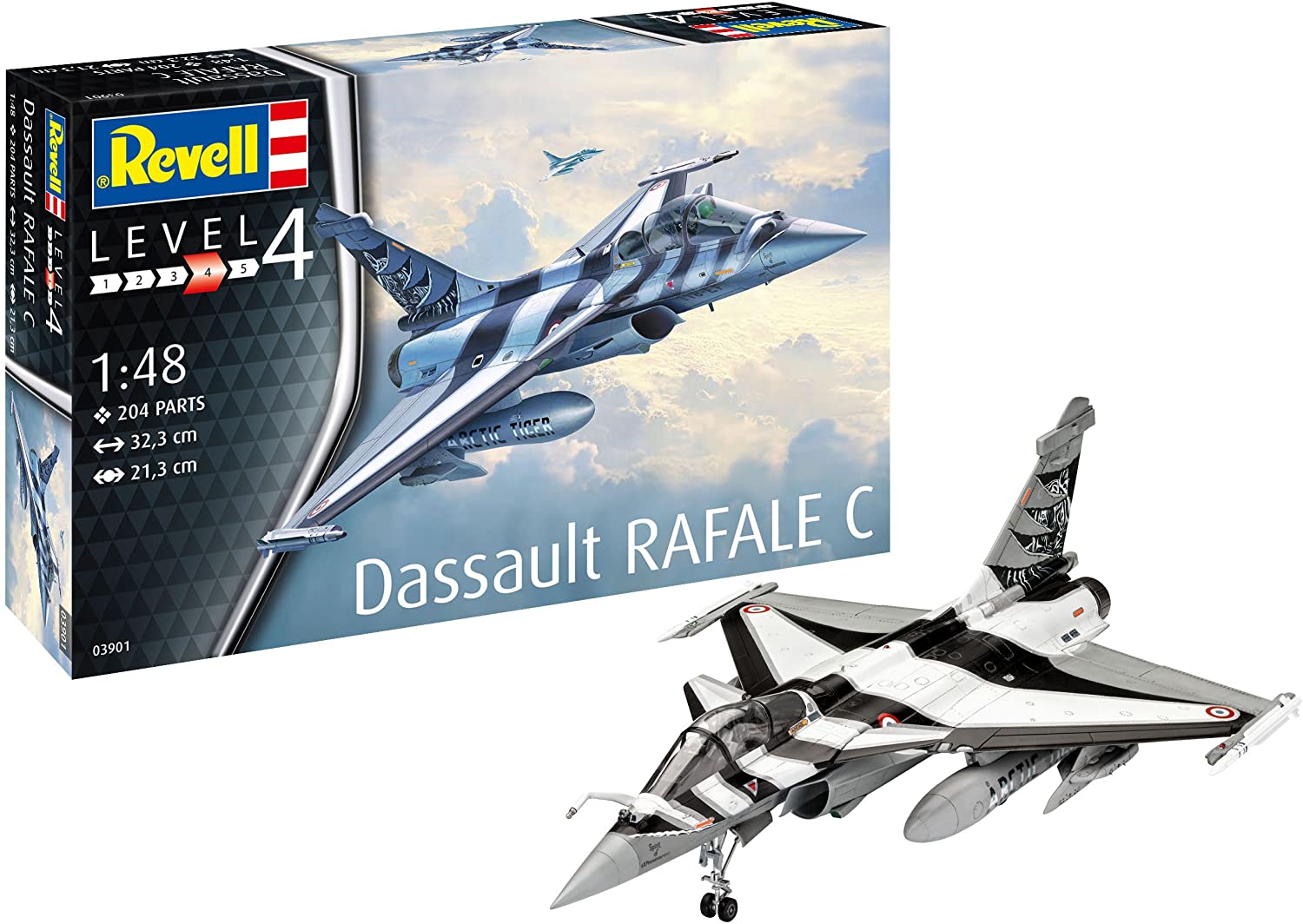 Revell 03901 Dassault Aviation Rafale C 1:48 Scale Unbuilt/Unpainted Plastic Model Kit, Grey, STK