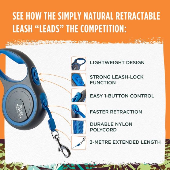 Dog Leash by Simply Natural – 3-Metre Retractable Dog Lead Extendable for Dogs up to 15kg with 1 Touch Lock and Release for Stronger Dog Leads Retractable - Image 3