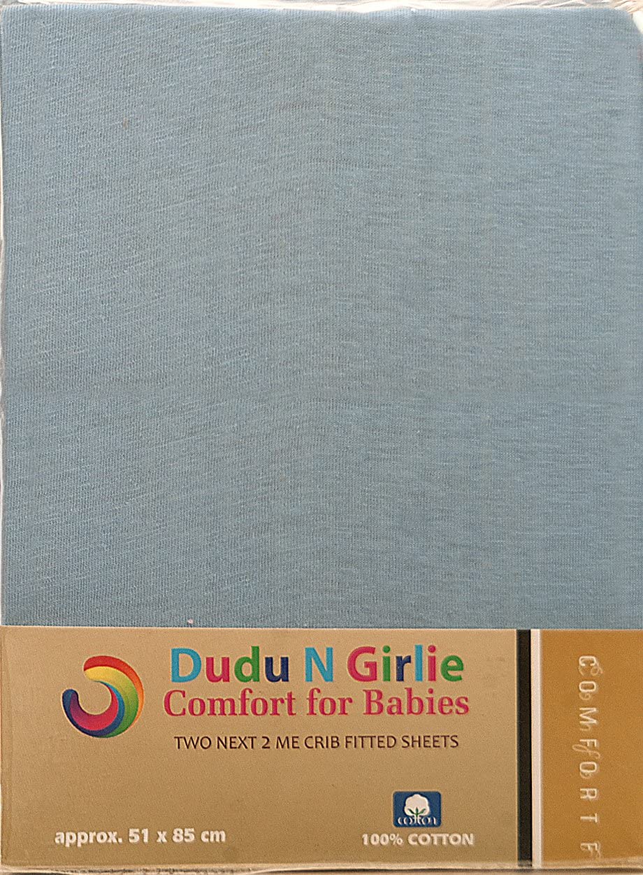Dudu N Girlie Fitted Sheets for Chicco Next to Me Crib 51x85 cm, Blue, 51x85 cm (Pack of 2)